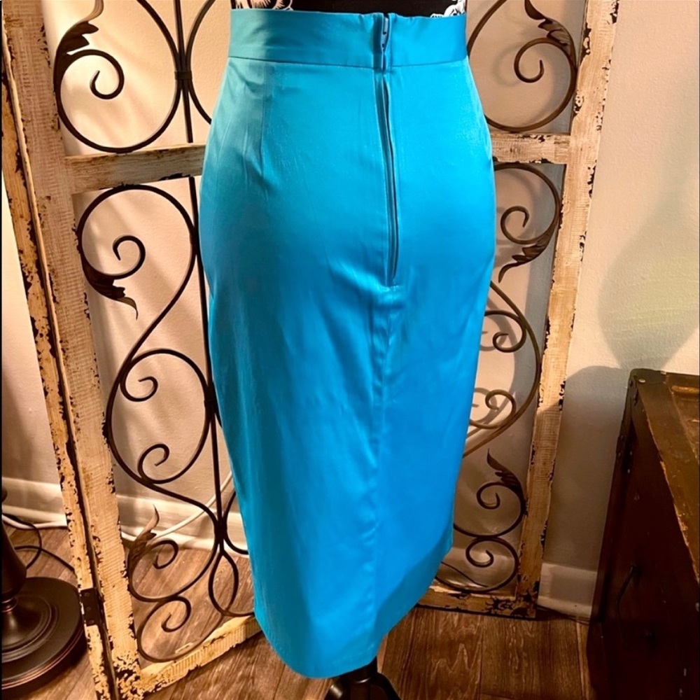 Turquoise Blue Satin Pinup Girl Pinup Couture Pinup Stars Skirt - Picture 2 of 11